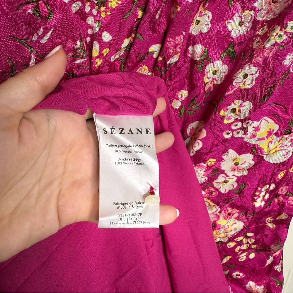 Sezane Victoria Midi Dress Jacquard Floral Minorca Button Front - Picture 9 of 10